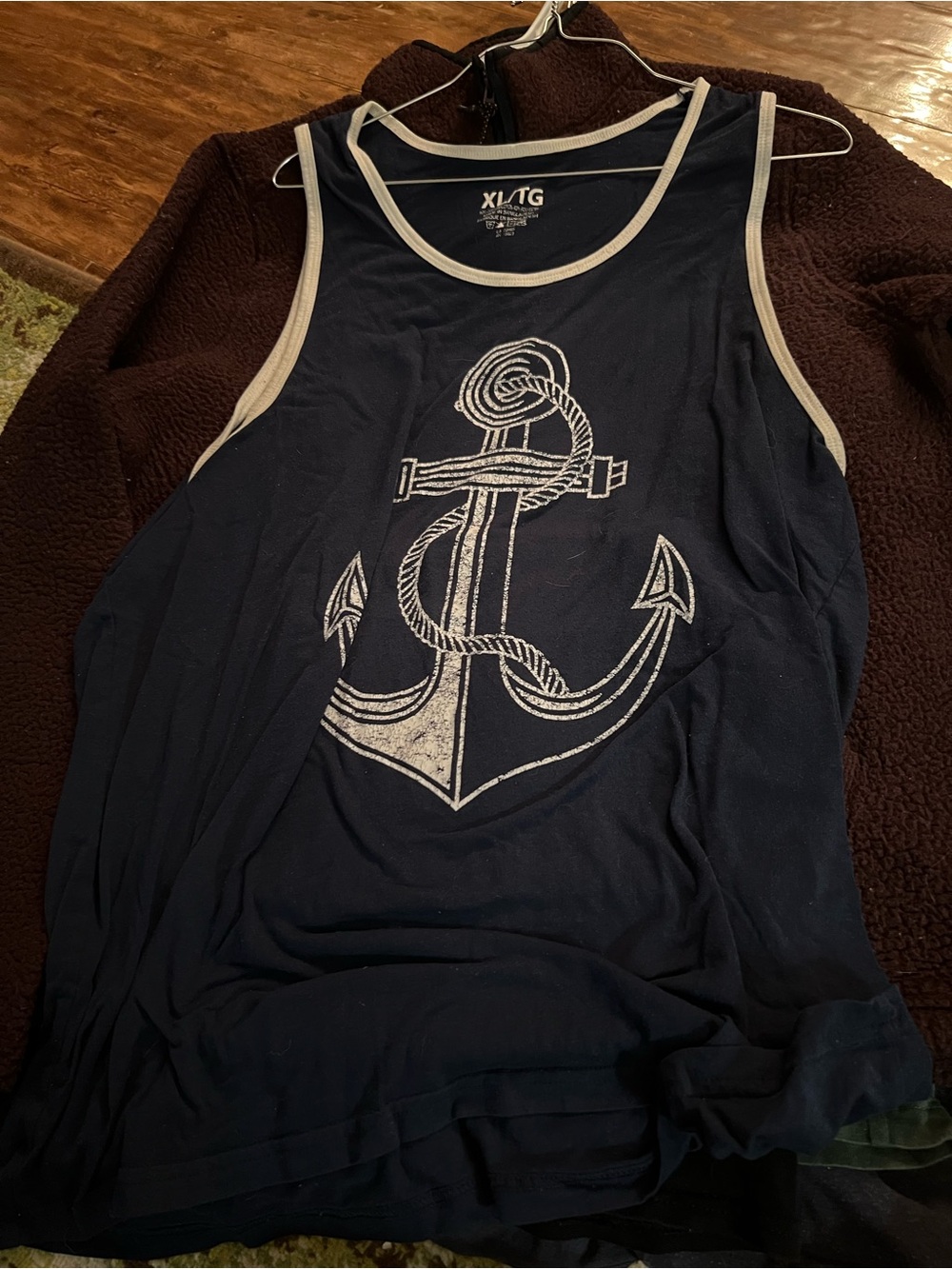 Navy Anchor Graphic Tank with White Trim